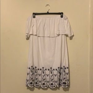 off the shoulder ruffle white dress